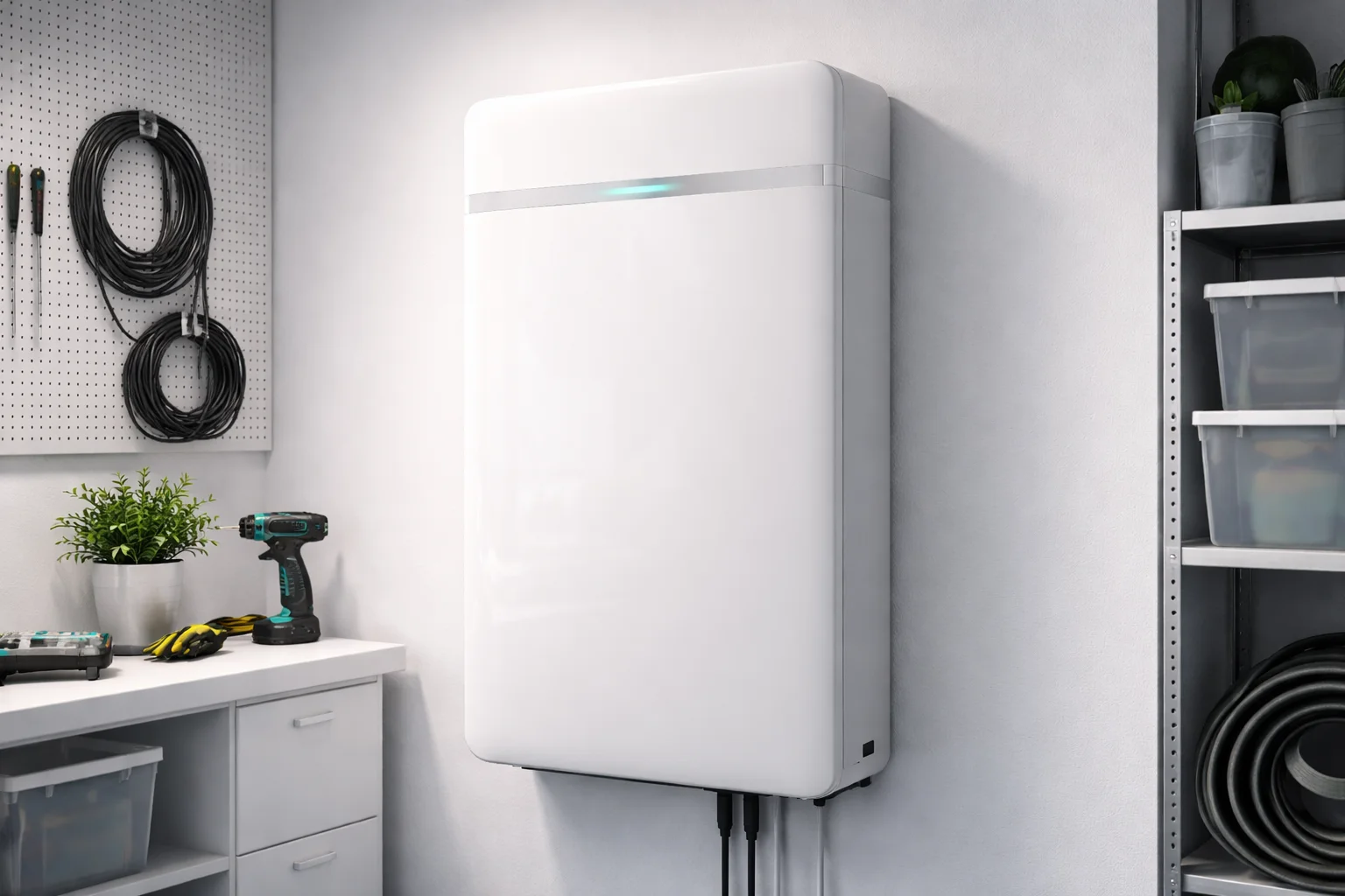 Batterie de stockage solaire installée dans un local technique intérieur