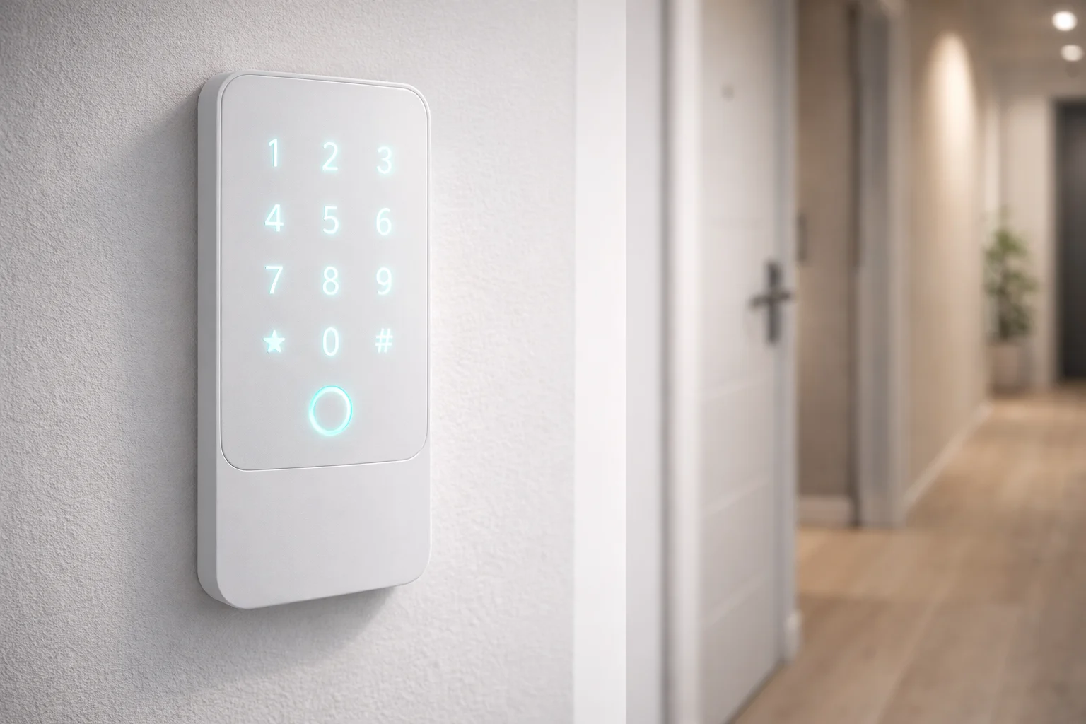 Personne ouvrant sa porte d'entrée via smartphone avec une serrure connectée